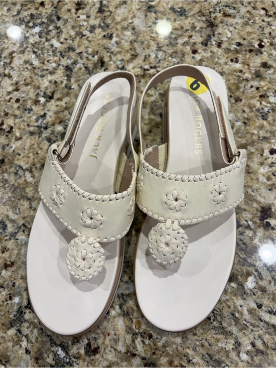 Jack Rogers Shoes - New Jack Rogers Cream Leather Iconic Whipstitch Slingback Sandals | Size 9